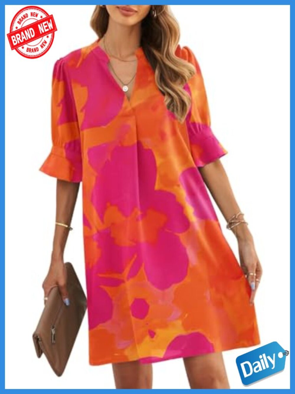 V-Neck Ruffle Sleeve Shift Dress Maternity Dress Flowy Summer Dress